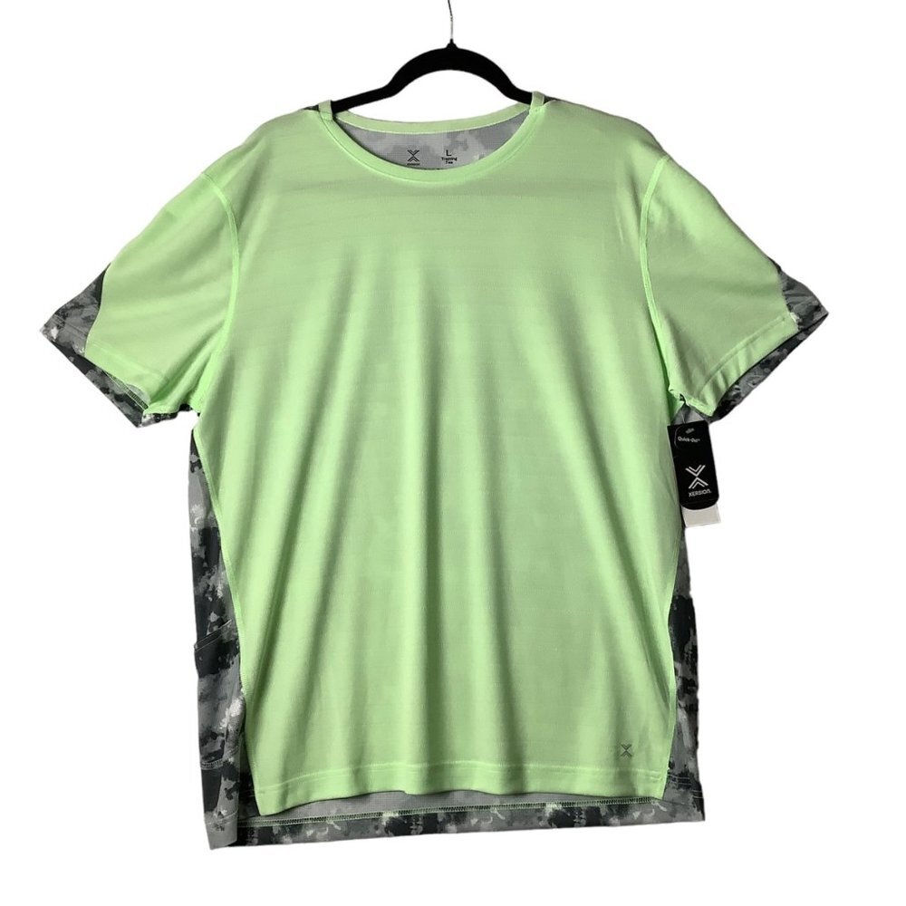 Xersion Lime Spritz‎ Training Tee Men Large Green Camo Quick Dri Antimicrobial